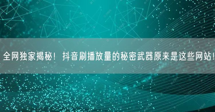 全网独家揭秘!抖音刷播放量的秘密武器原来