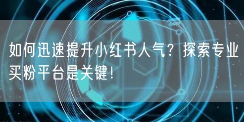 如何迅速提升小红书人气？探索专业买粉平台是关键！