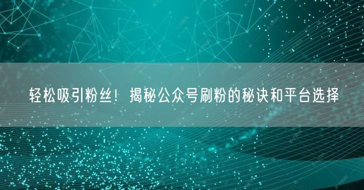 轻松吸引粉丝！揭秘公众号刷粉的秘诀和平台选择